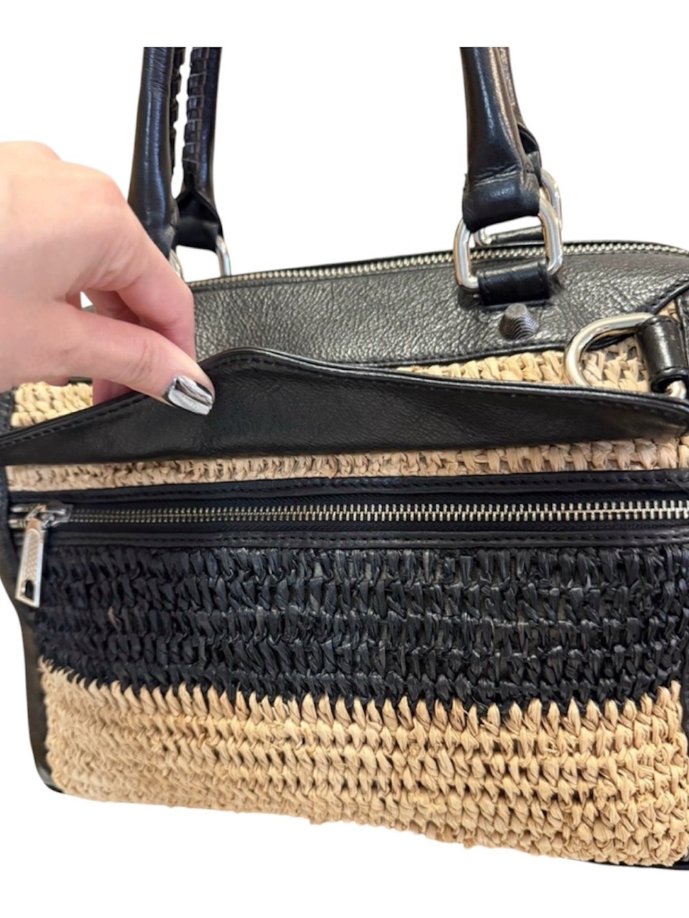 Rebecca Minkoff ~ Black Leather & Straw Satchel - Picture 3 of 8